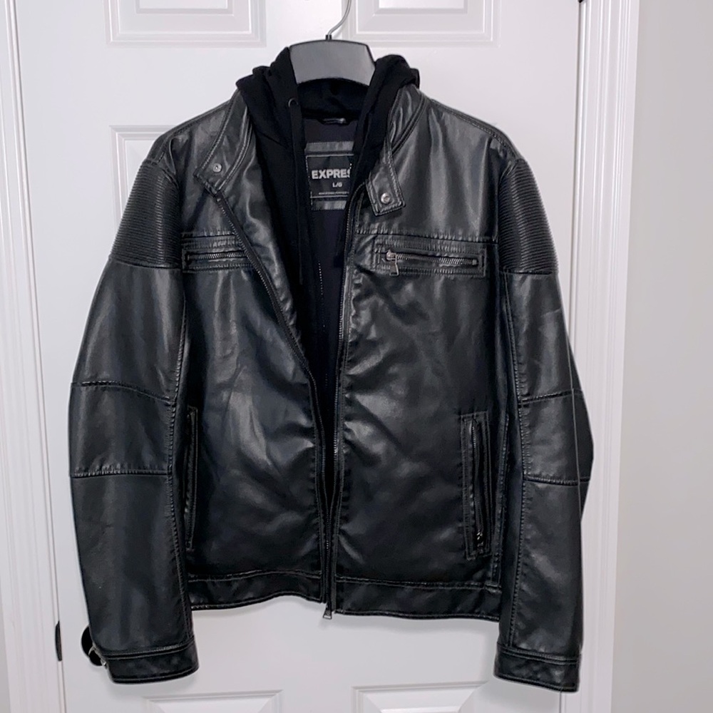 Express Men’s large black jacket with black hoodie lining